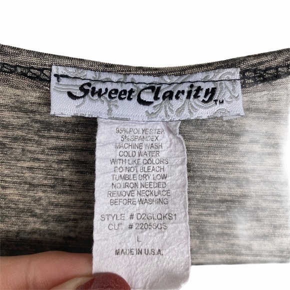 Sweet Clarity Sharkbite Hem Tunic Women's Large Heather Gray/Gold 3/4‎ Sleeve - Picture 2 of 6